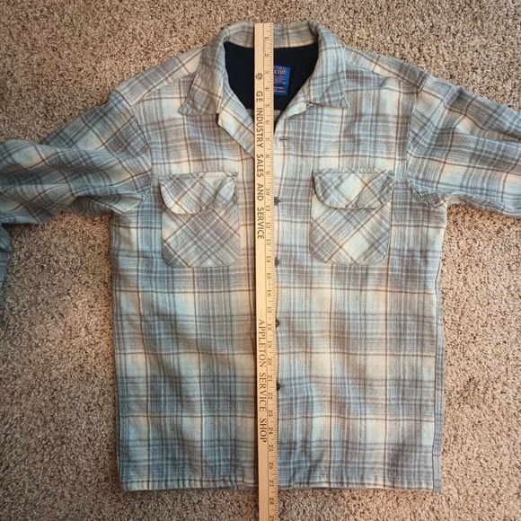 Vtg Pendleton 100% Pure Virgin Wool Shirt White Blue RN 29685 Men's Size Medium - Picture 14 of 15